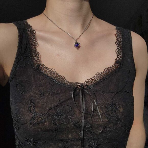 Vintage blue and silver fairy necklace with a small silver chain - Picture 3 of 11